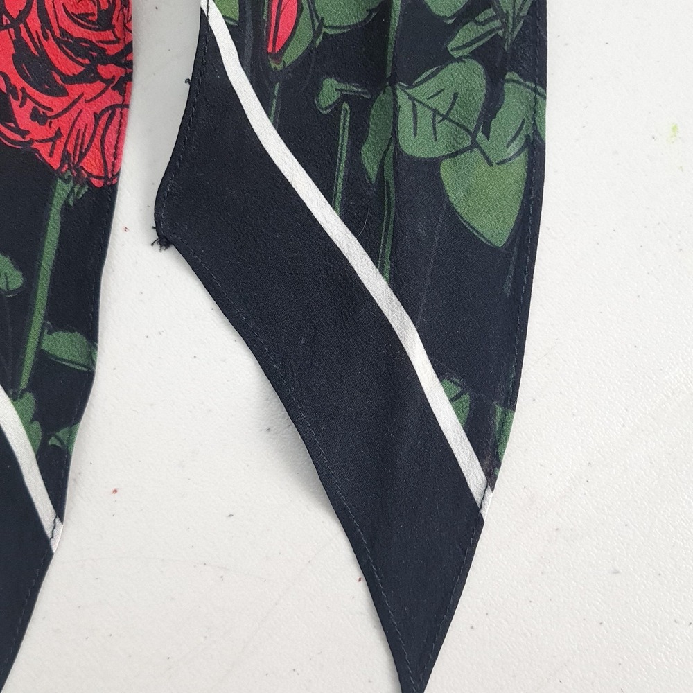 Rockins Scarf Womens One Size Black Silk Roses Barbed Wire Skinny Made UK - Picture 10 of 16